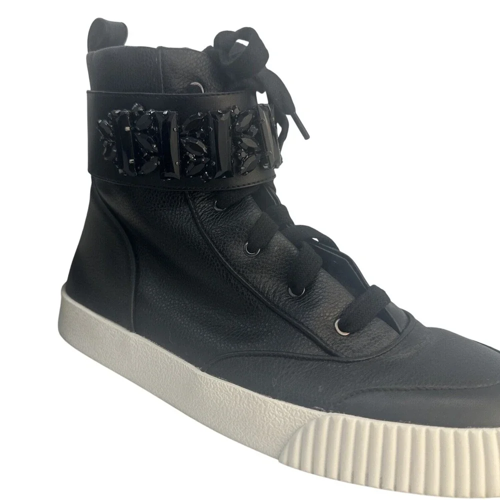 Karl Lagerfeld Paris Jeren Embellished Leather High-Top Sneakers Size 9‎ - Picture 3 of 13